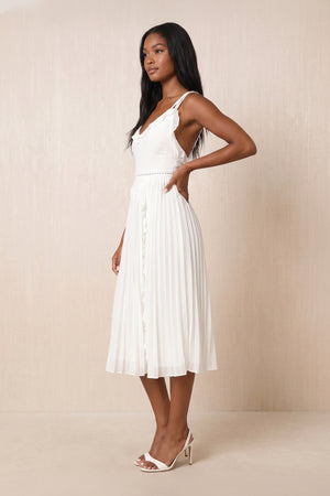Ruffled Spaghetti Straps Sheath Midi Dress in White – SHE IS ME Dresses