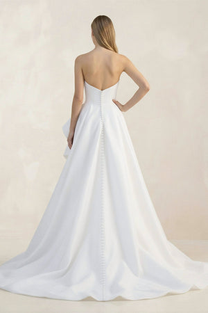 Ruffled Strapless A - Line Ruched Wedding Dress With Slit in White - SHE IS ME Wedding Dresses