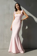 Ruffled Straps Mermaid Gown in Pink - SHE IS ME