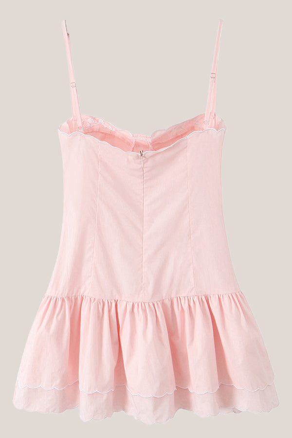 Ruffled Sweetheart A - Line Cotton Mini Dress in Pink - SHE IS ME Dresses