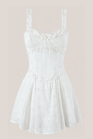 Ruffled Sweetheart A - Line Cotton Mini Dress in White - SHE IS ME Dresses