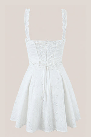 Ruffled Sweetheart A - Line Cotton Mini Dress in White - SHE IS ME Dresses
