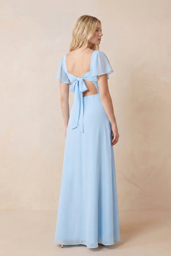 Ruffled Sweetheart Keyhole Chiffon Maxi Dress with Slit in Sky Blue – SHE IS ME Dresses