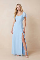 Ruffled Sweetheart Keyhole Chiffon Maxi Dress with Slit in Sky Blue – SHE IS ME Dresses