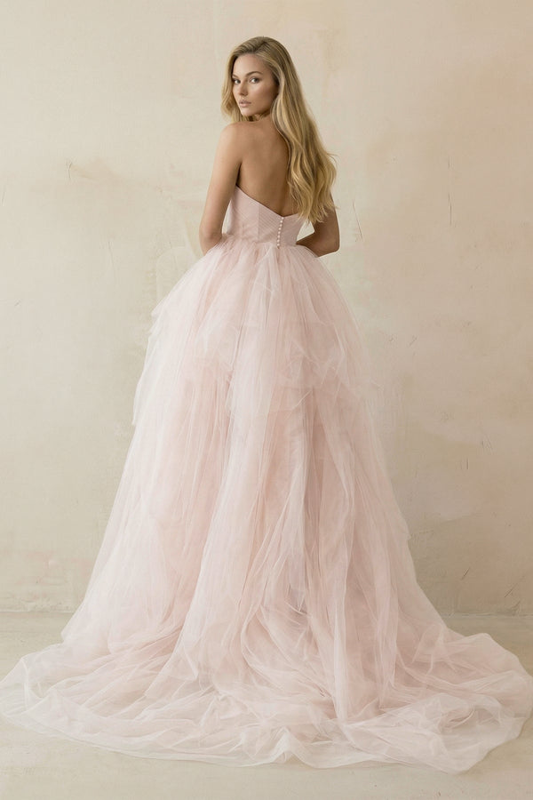 Ruffled Tulle A - Line Sweetheart Ball Gown Wedding Dress in Pink - SHE IS ME Wedding Dresses