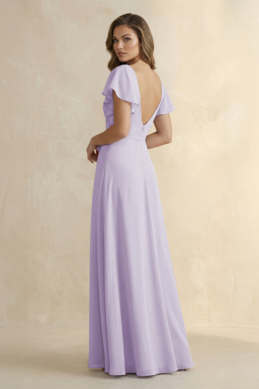 Ruffled V-Neck Chiffon A-Line Bridesmaid Dress in Lavender - SHE IS ME BRIDESMAID DRESSES