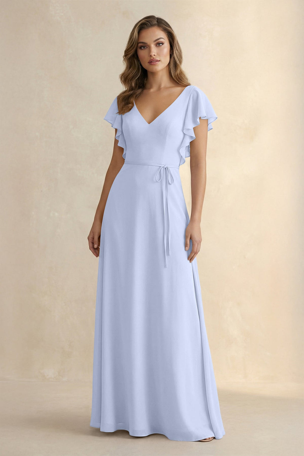Ruffled V - Neck Chiffon A - Line Bridesmaid Dress in Ice - SHE IS ME Bridesmaid Dresses