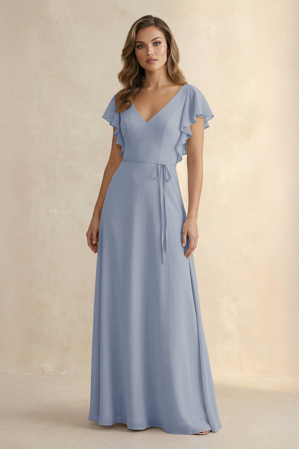 Ruffled V - Neck Chiffon A - Line Bridesmaid Dress in Twilight - SHE IS ME Bridesmaid Dresses