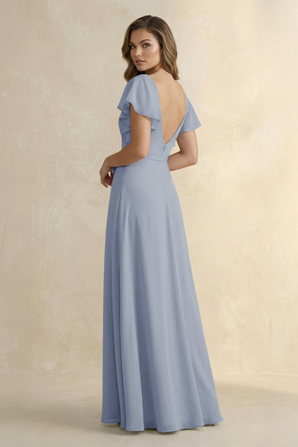 Ruffled V - Neck Chiffon A - Line Bridesmaid Dress in Twilight - SHE IS ME Bridesmaid Dresses