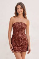 Rust Sequins Strapless Tight Mini Homecoming Dresses | SHEISME
