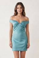 Ryna | Turquoise - Bodycon Off the Shoulder Satin Short Homecoming Dresses