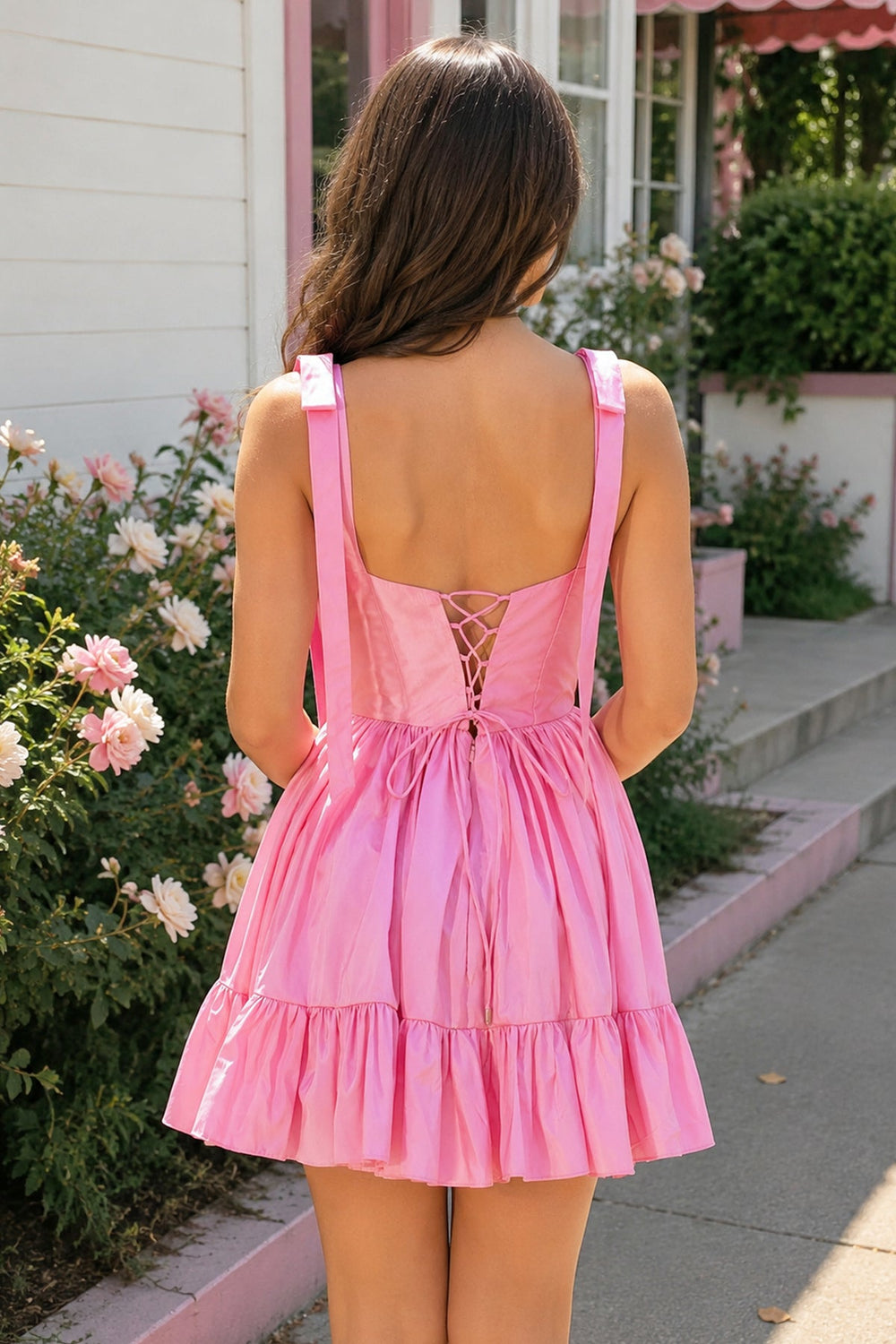 A-line Spaghetti Straps Homecoming Dress with Ruffle