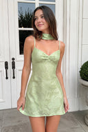 Sage Green Jacquard Chiffon Cami Straps Sheath Homecoming Dress with Scarf | SHEISME