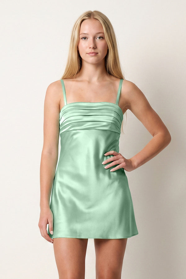 Sage Green Sheath Spaghetti Straps Satin Homecoming Dress | SHEISME