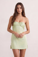 Sage Green Strapless Sheath Satin Ruched Homecoming Dress with Lace-Up Back | SHEISME