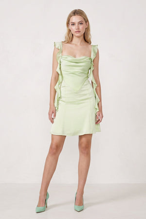 Sage Green Ruffled Sheath Square Neck Satin Ruched Homecoming Dress (3) | SHEISME