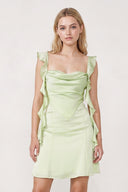 Sage Green Ruffled Sheath Square Neck Satin Ruched Homecoming Dress | SHEISME