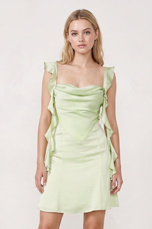 Sage Green Ruffled Sheath Square Neck Satin Ruched Homecoming Dress | SHEISME