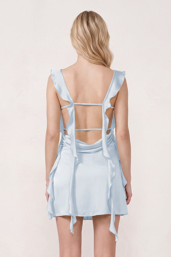 Sky Blue Ruffled Sheath Square Neck Satin Ruched Homecoming Dress (2) | SHEISME