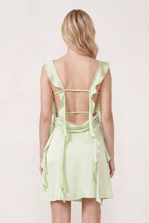 Sage Green Ruffled Sheath Square Neck Satin Ruched Homecoming Dress (2) | SHEISME