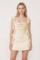 Yellow Ruffled Sheath Square Neck Satin Ruched Homecoming Dress | SHEISME