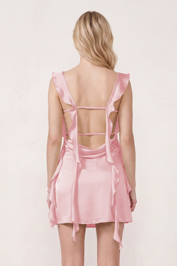 Pink Ruffled Sheath Square Neck Satin Ruched Homecoming Dress (2) | SHEISME