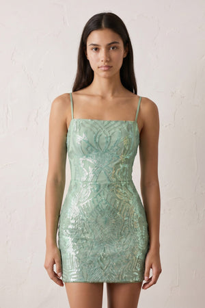 Sage Sparkly Sequin Backless Bodycon Mini Party Dresses | SHEISME