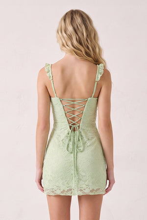 Sage Sweetheart Lace Sheath Mini Homecoming Dress with Lace-Up Back | SHEISME