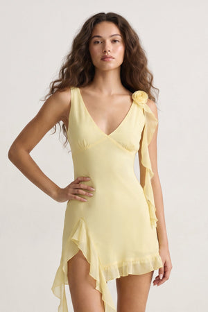 Yellow V-Neck Chiffon A-Line Ruffled Homecoming Dress - SHEISME