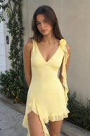 Yellow V-Neck Chiffon A-Line Ruffled Homecoming Dress - SHEISME