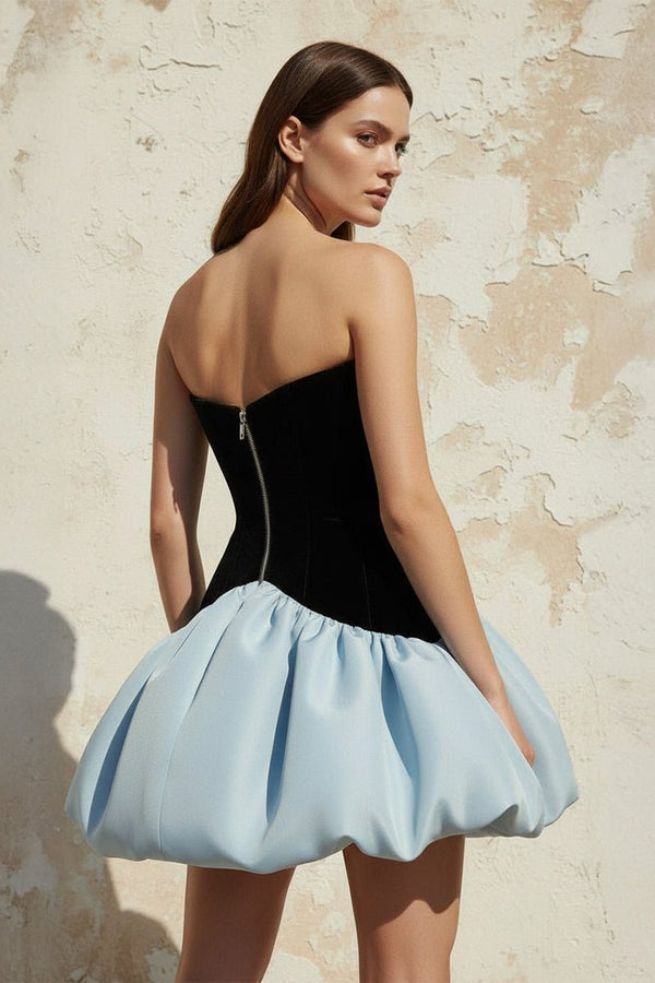 Satin and Velvet Corset Mini Dress in Blue and Black - SHE IS ME
