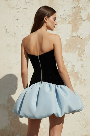 Satin and Velvet Corset Mini Dress in Blue and Black - SHE IS ME