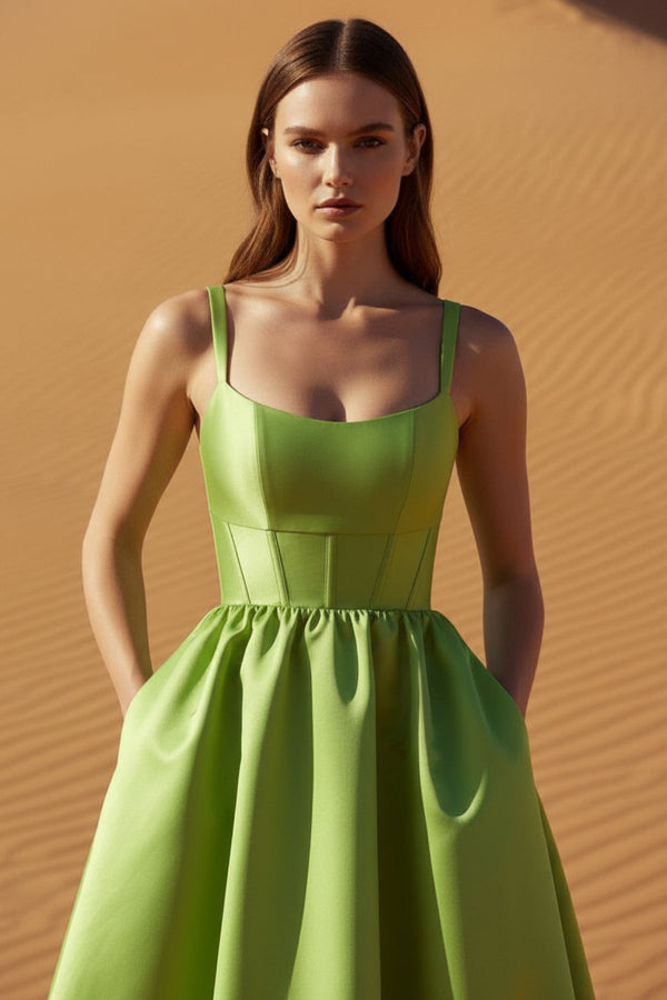 Satin Gown With Pockets in Green - SHE IS ME