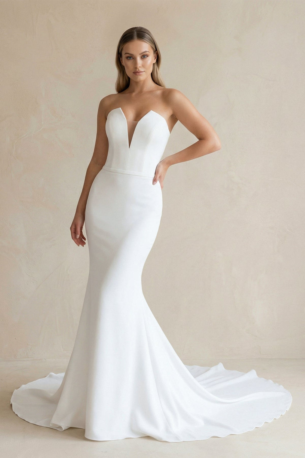 Satin Mermaid Satin Strapless Simple Wedding Dress - SHE IS ME Wedding Dresses