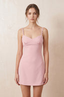 Satin Mini Dress with Floral Straps in Pink