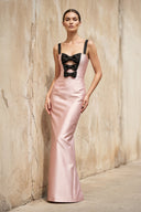 Satin Sheath Gown With Bow in Pink - SHE IS ME