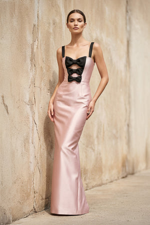 Sheisme-Pink Satin Regular-Straps Sheath Maxi Evening Formal Dress