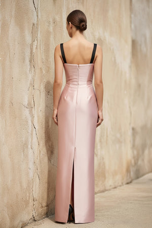 Sheisme-Pink Satin Regular-Straps Sheath Maxi Evening Formal Dress