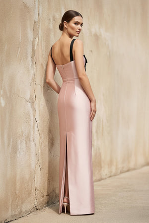Sheisme-Pink Satin Regular-Straps Sheath Maxi Evening Formal Dress