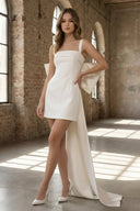 Satin Sheath Wedding Dress With Bow in Ivory - SHE IS ME Wedding Dresses
