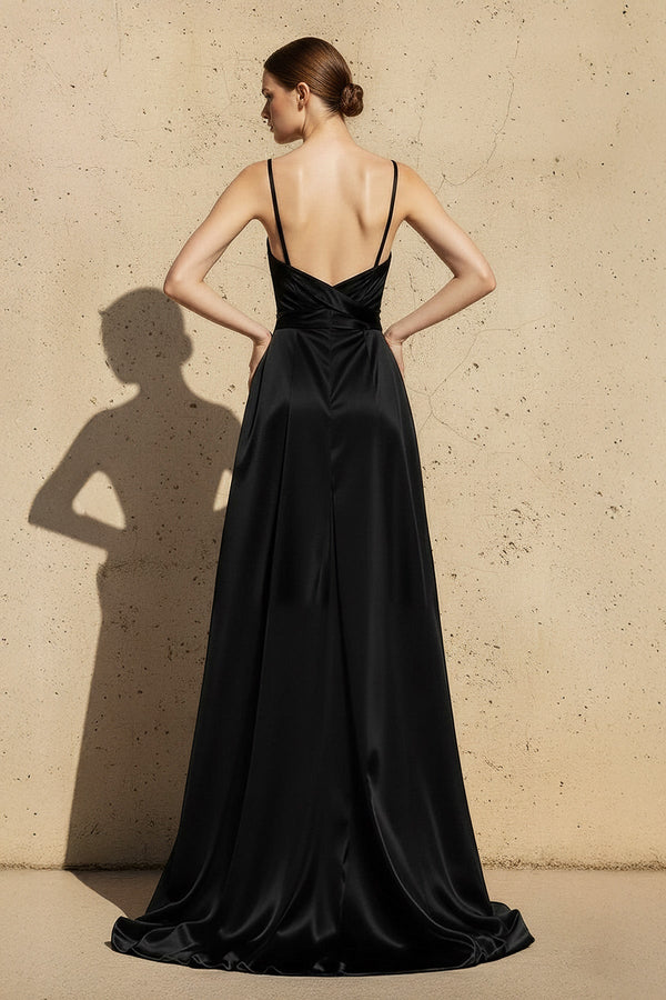 Satin Spaghetti Straps Maxi Dress in Black and Ivory - SHE IS ME PROM DRESSES