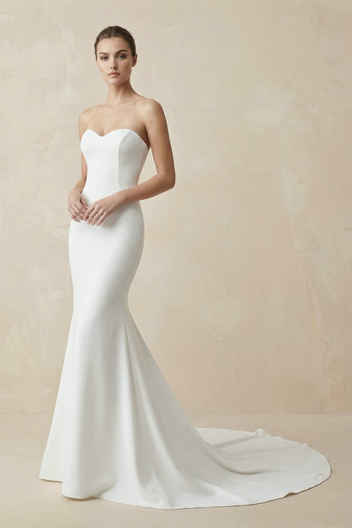 Satin Sweep - Train Long Mermaid Wedding Dress in White - SHE IS ME Wedding Dresses
