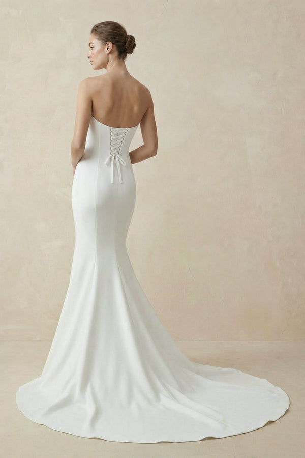 Satin Strapless Mermaid Wedding Dress in White