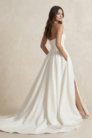 Satin Sweetheart A - Line Ruched Wedding Dress With Slit in Ivory - SHE IS ME Wedding Dresses