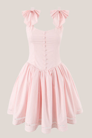 Scoop Neck A-Line Mini Dress With Bow in Pink– SHE IS ME Dresses