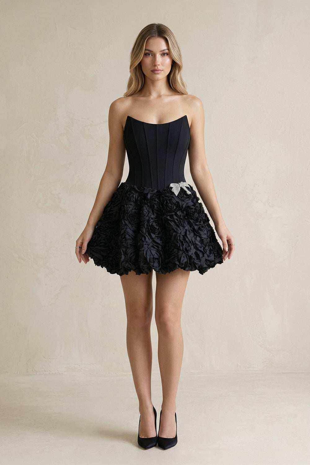 Scoop Neck A - Line Sain Corset Ruffles Wedding Dress in Black - SHE IS ME Wedding Dresses