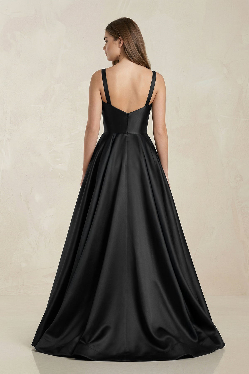 Scoop Neck A - Line Satin Maxi Wedding Dress in Black - SHE IS ME Wedding Dresses