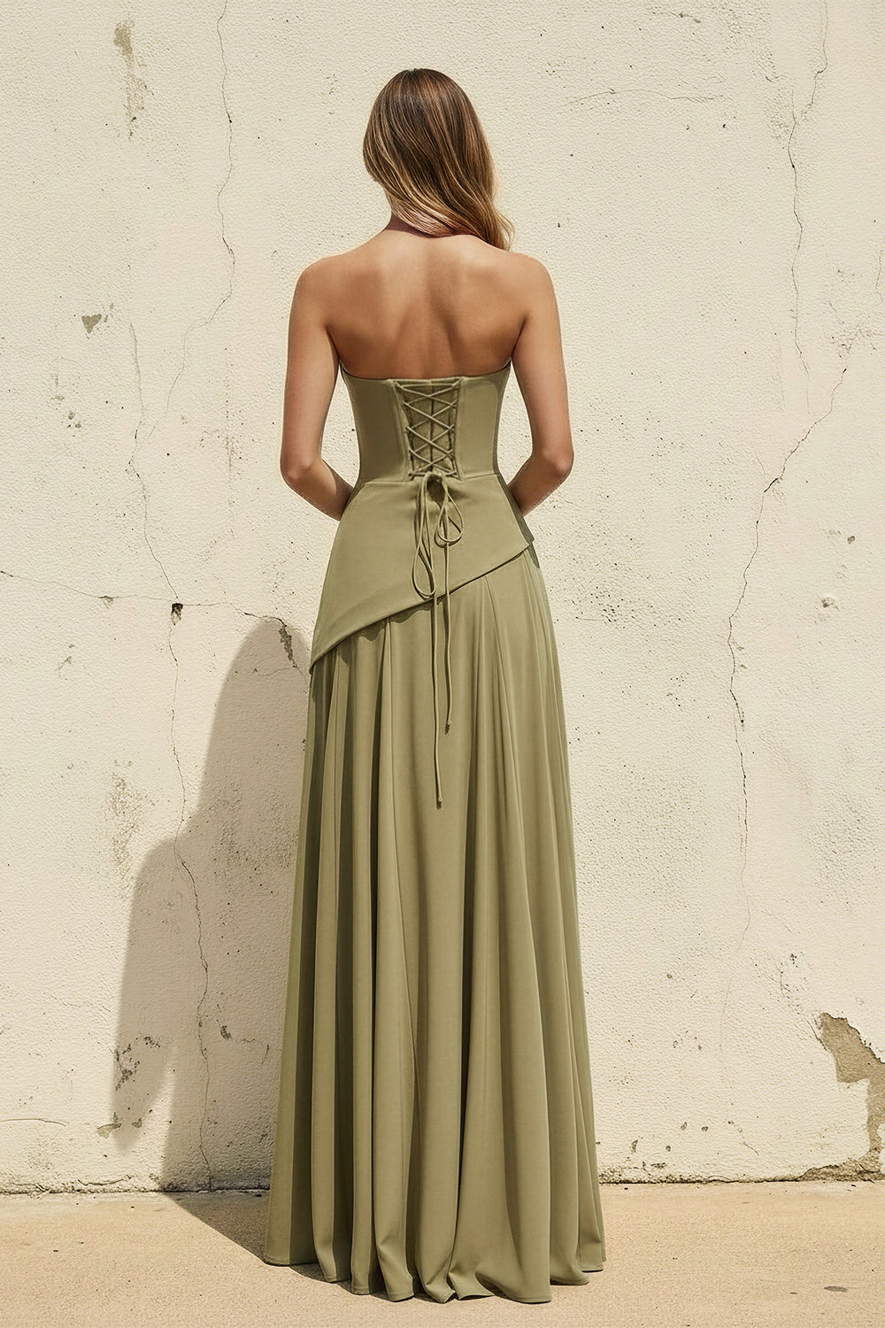 Sheisme-Olive Scoop-Neck Chiffon A-Line Maxi Evening Formal Dress