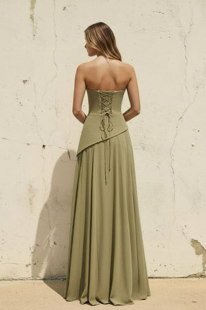 Sheisme-Olive Scoop-Neck Chiffon A-Line Maxi Evening Formal Dress