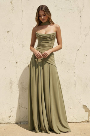 Sheisme-Olive Scoop-Neck Chiffon A-Line Maxi Evening Formal Dress
